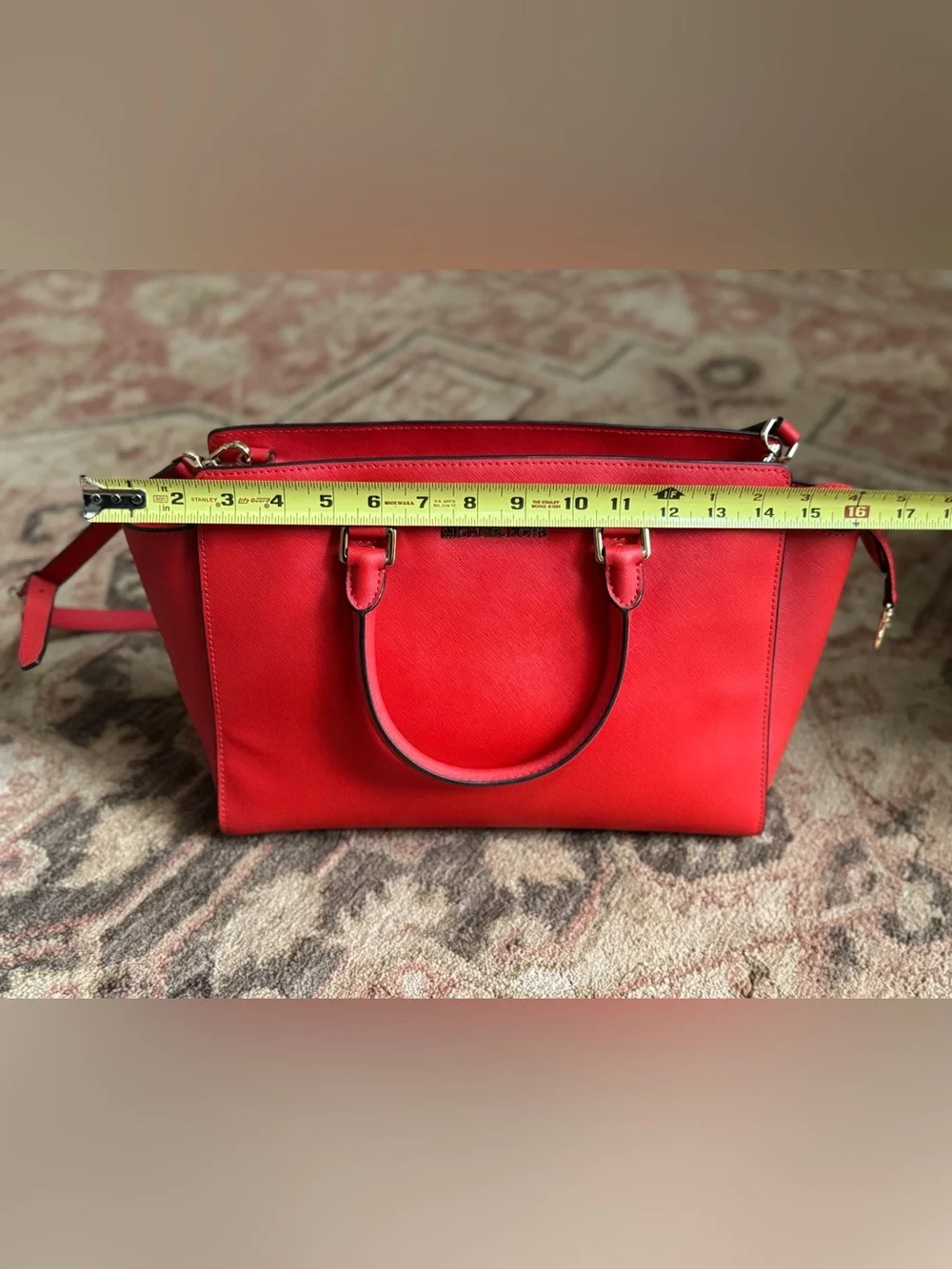 Michael Kors Red Saffiano Leather Satchel Bag with Strap